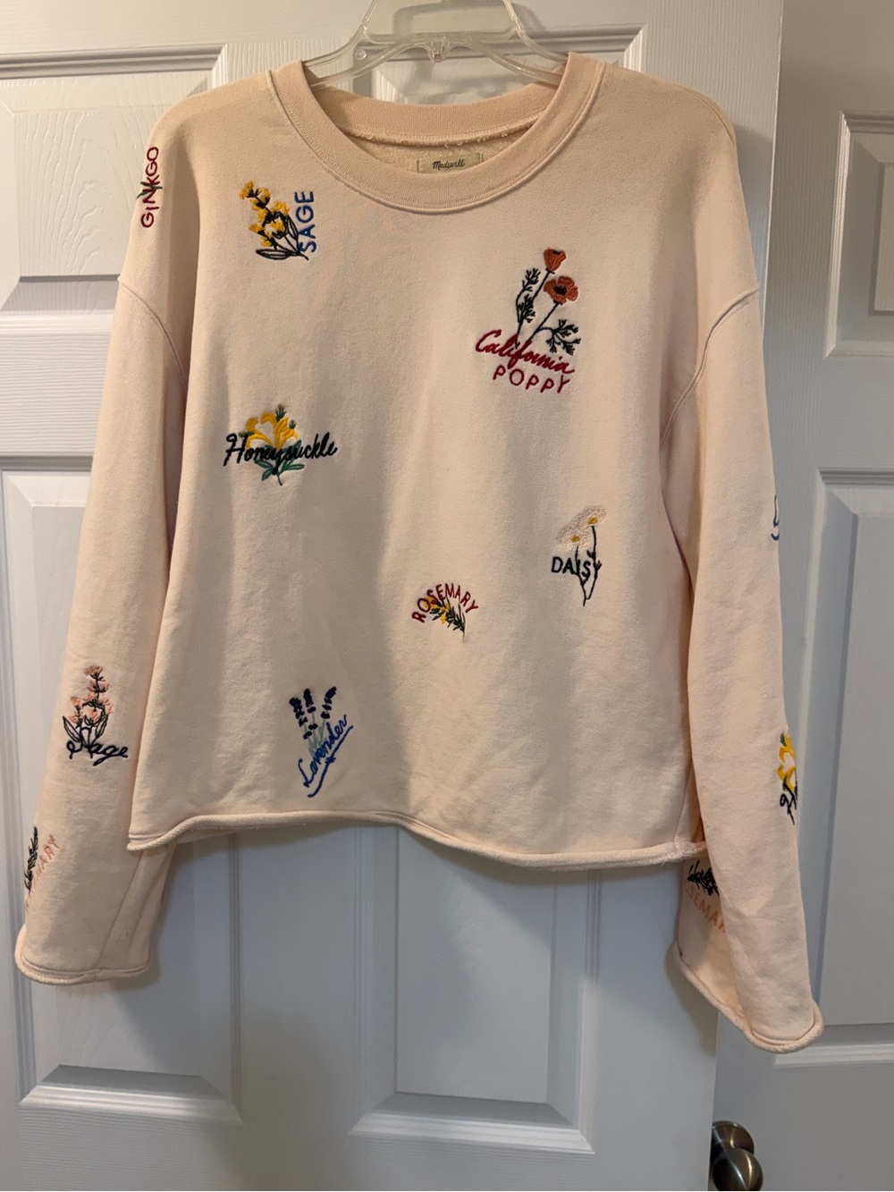 Madewell Embroidered Floral Crewneck Sweater - Cream